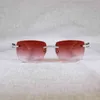 316 Rhinestone 2024 Model Vintage Designer Solglasögon Vit buffelhorn Rimless Men Wood Sun Glasses Metal Frame Nyanser för summa