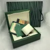 Neue, modische, luxuriöse grüne Original-Uhrenbox, Designer-Geschenkbox, Kartenanhänger und Papiere in englischer Broschüre, Holzuhrenboxen, 0,8 kg