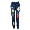 Herbst Trendy Frauen Denim Hose Floral Bedruckte Jeans Hosen Femme Hohe Taille Tasche Hose Fit Gerade Bein Jogger Hose Jeans 201105