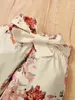 Bebek Nervürlü Örgü Fırfır Trim Bodysuit Çiçek Baskı Kuşaklı Pantolon O