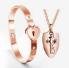 Stainless Steel Love Heart Lock Bracelets Key Pendant Necklace Set Valentine's Day Gift Jewelry Sets HH21-11