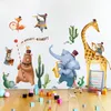 Large Cartoon Elephant Giraffe Bear Animal Friends Wall Sticker for Kids Room Kindergarten Decoration Cute Animals Decal Y200103