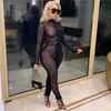 Plus size 2X Women sexy night club wearing sheer Jumpsuits trendy solid color long sleeve overalls sexy skinny bodysuits leggings 4197