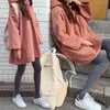 Moda Nowe Kobiety Harajuku Styl Luźne Bluzy Samice Długie Solidne Kolor Z Kapturem Topy Kobiet BF Koreański Kobiet Pulower Uczniowie