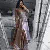 Silber Grün Langarm Prom Formale Kleider Spitze Fleck Perlen Sexy Schlitz Vestido de noche Volle Länge Abendkleid Tragen