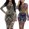 Stage Wear Women Summer Tribal Tattoo Print Mesh Jumpsuit African Aztec Retro Bodysuit Celebrity Catsuit Jumpsuit1