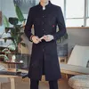 Men's Wool & Blends 2021 Mens Trench Coat Jackets Autumn Winter Chinese Style Embroidery Woolen Coats Long Windbreaker Steetwear Outwear Top