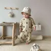 Baby Roupa Definir Outono Criança Bebe Bebe Primavera Hoodie Suit Bear Print Waffers Pajamas 211224