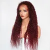 Brasiliansk färgade mänskliga hår peruk 99j afro kinky lockigt spets front människohår peruker rött mänskligt hår spets frontala peruk före plockad5596602