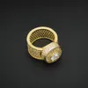 الهيب هوب مايكرو تمهيد حجر الراين مثلج خارج بلينغ كبيرة الماس الدائري الذهب التيتانيوم حلقات الفولاذ المقاوم للصدأ للرجال مجوهرات