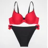 ESSV baddräkt röd push up bikini set plus storlek kvinnor baddräkt sexig vadderad justerbar rem gränsad bikinis sommar baddräkt lj200825