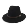 100% Wool Unisex Men Women Solid Color Fedora Hats with Belt Buckle Wide Brim Jazz Trilby Hat Women Dresses Chapeau Church Hats