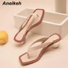 Aneikeh 2020 NEW Women Summer Sandals Clear Mixed Colors Transparent Med Round Heel Open Toed Slipper For Party Shoes Pumps 43 C0128