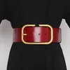 Women's runway fashion gold buckle genuine leather Cummerbunds female Dress Corsets Waistband Belts decoration wide belt TB1258