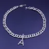 Stonefans Strassonestone Cuban Link Anfangsbuchstaben Halskette Chocker für Frauen Tennis 26 Alphabet Halskette Anhänger Juwel