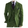 Męskie Biznes 3 Sztuki Garnitury Zielona Wełna Retro Klasyczny Herringbone Wzór Groom Tweed Tuxedos na ślub (Blazer + Spodnie + Kamizelka) 201105