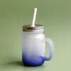 sublimation Gradient glass mason jar blank DIY Mason canettes verres à jus gobelet à eau en verre avec poignée Couvercles hermétiques en métal argenté Gobelet à boire 430 ml