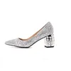 Pumpen Frauen Hochzeit Schuhe Glitter Sexy High Heels Perle 7 cm Blockabsatz Kristall Mode Braut Schuhe Silber Damen Frühling1