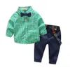 Chłopcy paski dziecięce stroje niemowlęcia krawat romper t -koszulka spodni 2pcs Zestaw dla dzieci