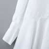 Aacoee mulheres camisa branca mini vestido vire para baixo coleira de manga comprida escritório senhora vestido plissado algodão casual vestido solto vestidos lj200818