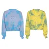 Women's Knits & Tees 2021 Women Long Sleeve V-Neck Tie-Dye Sweater Coat Safety Pin Knit Cardigan Crop Top1