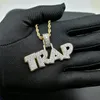 Colore oro giallo Bling Ice Out Collana del pendente della trappola cz con la catena di corda da 24 pollici per i gioielli del rapper degli uomini