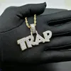 Gelbgoldfarbene Bling Ice Out CZ TRAP-Anhänger-Halskette mit 24-Zoll-Seilkette für Herren-Rapper-Schmuck