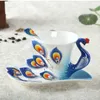 Ceramic Enamel Coffee Mug Dish Set Creative Rose Peacock Coffee Cup with Saucer and Spoon Set Birthday Festival Gift