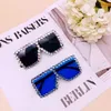 Fashion Kids Rhinestone Square frame sunglasses children bling Uv protection goggles boys girls cool beach glasses A49211698817