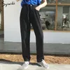 Vintage mãe mulher 2020 alta cintura longa longa namorado solto bege zipper preto algodão em linha jeans coreano rosa lj201013