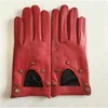 Women's Natural Leather Rivet Punk Style Gloves Female Genuine Leather Hollow Out Red Green Motorcycle Driving Gloves R749 201104