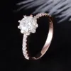 Transgems 14k 585 Rose Gold 1CT 6.5mm F Color Halo Engagement Ring for Women Wedding Present Ladies Elegant Ring Y200620