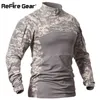 Refire Dişli Askeri Taktik Gömlek Erkekler Kamuflaj Ordu Uzun Kollu T Gömlek Multicam Pamuk Savaş Gömlek Camo Paintball T-shirt G1229