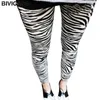 Bivigaos Verão Novas Femininas Leggings Zebra-Stripe Imprimir Legins Fino Skinny Leggings Leite Preto Leggings Slim Nine Calças Mulheres LJ201006