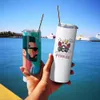 20オンスのストレートウォーターボトル空白の昇華スリムタンブラーコーヒーマグとプラスチックストロービールカップ25pc/カートンUSストック