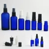 10 x Travel Frost Blue Glass Spray Butelki Zestawowy Pojemnik naftowy z drobną opryskiwaczami mgłą 100ml 50ml 1OZ 20 ml 1 / 2oz 1 / 3oz 5ml