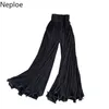 Neploe Ruffles Pantalon Printemps Mode coréenne Stretch Taille haute Pantalon plissé Casual Loose Wide Leg Pantalon Femme 1A1149 201106