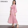 Siskakia raso di qualità Maxi abito Autunno modesto Abaya moda musulmana Self-cintura Robe Dolce rosa A1107 2020 Dubai Turchia arabo delle donne