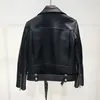 Veste d'automne en Faux cuir Pu pour femme, manteau court avec ceinture à fermeture éclair, Punk noir, bombardier, vêtements d'extérieur 310O