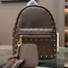Unisex ryggsäck handväska axelväska mode kvinnor äkta läder l brev mönster dragkedja fritid stil rivet högkvalitativ skolväska