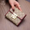 new wallet women's short leather folding multi-function buckle printing card bag versatile purse