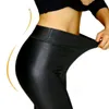 Kobiety Czarny Stretch Faux Leather High Waist Spodnie Płaszcze Legginsy Sexy Push Up Legginsy Skinny Spodnie Kobiety