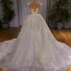 2021 Luksusowe Suknie Suknie Ślubne Suknie Ślubne Kryształowy V Neck Princess Puffy Suknie Ślubne Backless Suknia Ślubna Szata De Mariée