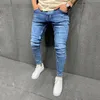 Erkek Kot Erkek Mavi Sıska Moda Denim Pantolon Yırtık Sıkıntılı Ince Kalem Motosiklet Büyük Boy