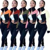 Panie Łączenie Kontrast Zestawy Mody Trend Z Długim Rękawem Wysokiej Neck Zipper Topy Spodnie Dresy Projektant Kobiet Jesień Nowy Casual 2 sztuk Garnitury