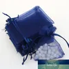 7x9cm 100pcs / lot 해군 파란색 Organza 쥬얼리 포장 가방 작은 Drawstring 파우치 얇은 명주 자루 사용자 정의 로고 인쇄 도매