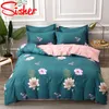 100% Bomull Pastoral Blomma Tryckt 4PCs Sängkläder Plaid Stripe King Size Duvet Cover Set Single Double Queen Soft Bed Sheets C0223