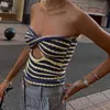 2022 Bez ramiączek Dzianiny Crop Top Kobiety Hollow Out Summer Jesień Bez Rękawów Backless Sexy Tank Y2K Tops Vintage Moda