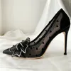 free fashion women black satin leather crystal bow strass pumps for wedding pointed orange sexy high heels shoes 12cm stilettos