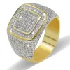 Hiphop CZ Diamond Rings for Mens Full Diamond Square Gold Plated Jewelriy2694